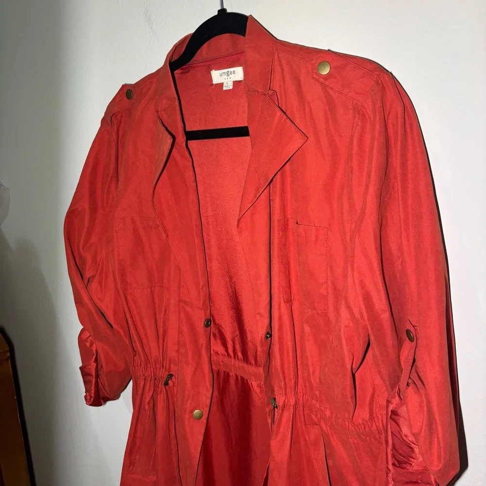 Umgee Red Utility Jacket with Relaxed‎ Fit and Open Front Drapey